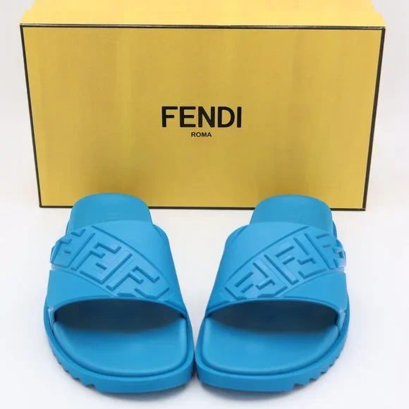 NIB FENDI Men's Blue FF Logo Slides Sandals - Picture 2 of 11